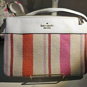 Kate Spade Leila Tripple Gusset Striped Canvas & Leather Crossbody FREE DELIVERY